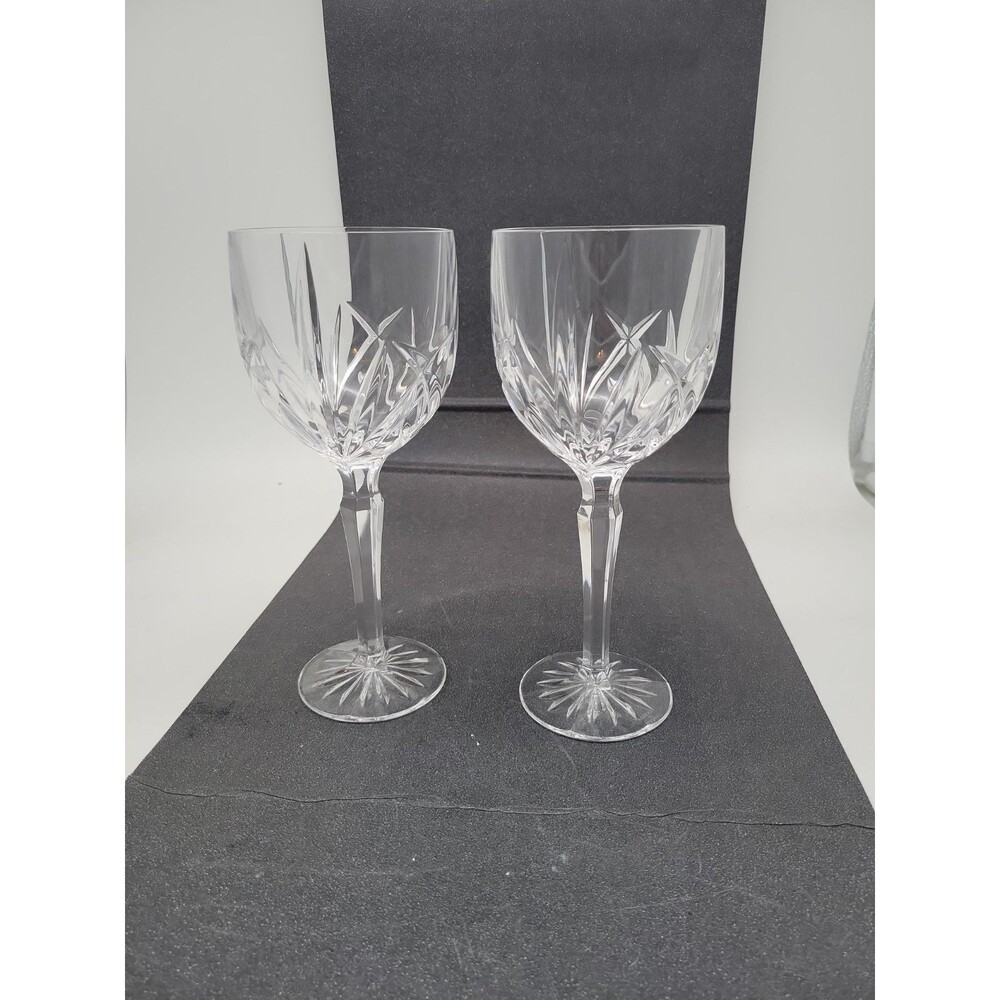 2 Pc WATERFORD MARQUiS BROOKSiDE 8-5/8" WATER WiNE 12 oz FOOTED GOBLET GLASSES